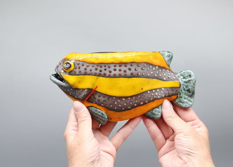 Handmade Ceramic Wall Vase – Colorful Fish Design