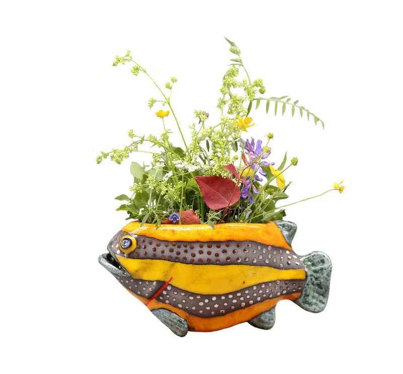 Handmade Ceramic Wall Vase – Colorful Fish Design