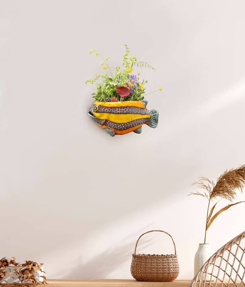 Handmade Ceramic Wall Vase – Colorful Fish Design
