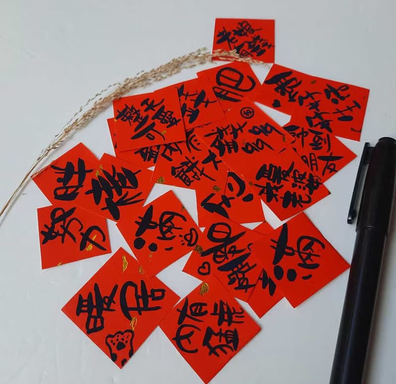 迷你春聯可愛春聯-創意春聯搞笑春聯kuso春聯-手寫春聯-可當貼紙