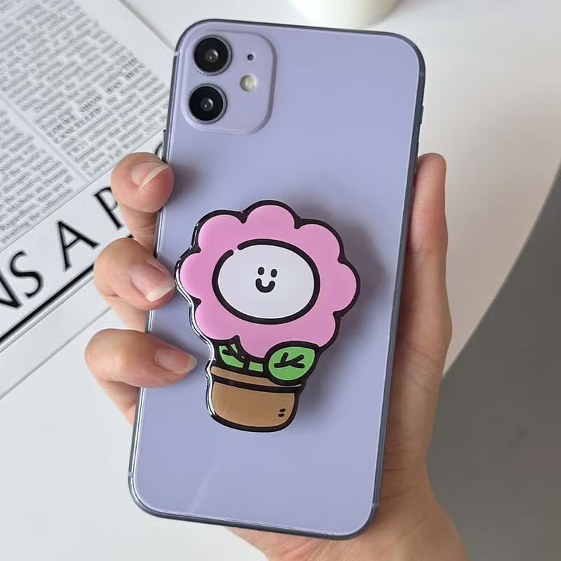 Pink flowerpot grip smartphone acrylic smart tok