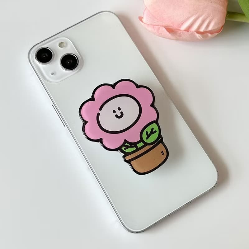 Pink flowerpot grip smartphone acrylic smart tok