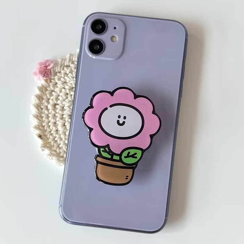 Pink flowerpot grip smartphone acrylic smart tok