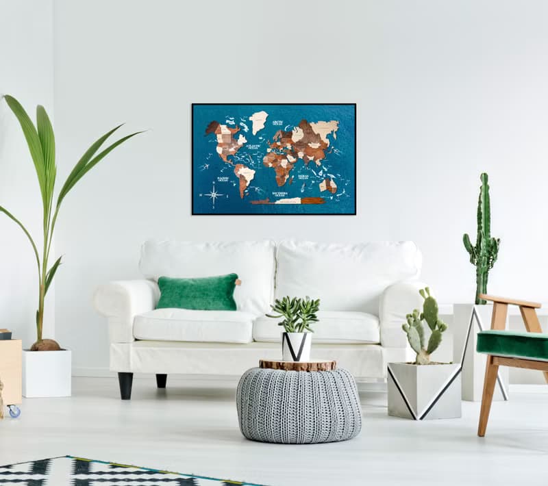 3D Wooden Map, World Map, 5th Anniversary Gift, Framed Wall Art, Christmas Gift
