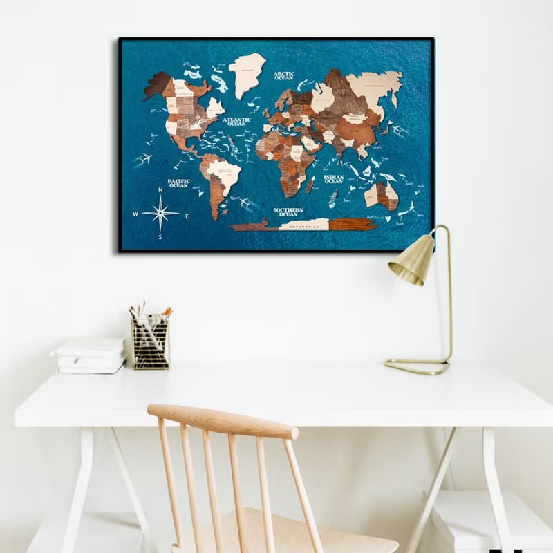 3D Wooden Map, World Map, 5th Anniversary Gift, Framed Wall Art, Christmas Gift
