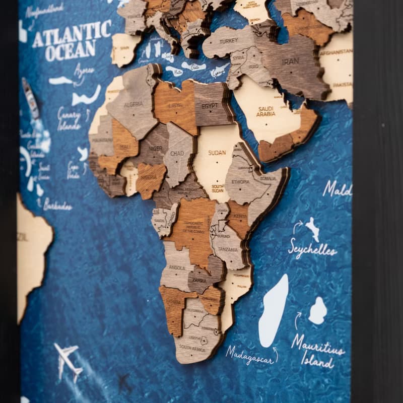 3D Wooden Map, World Map, 5th Anniversary Gift, Framed Wall Art, Christmas Gift