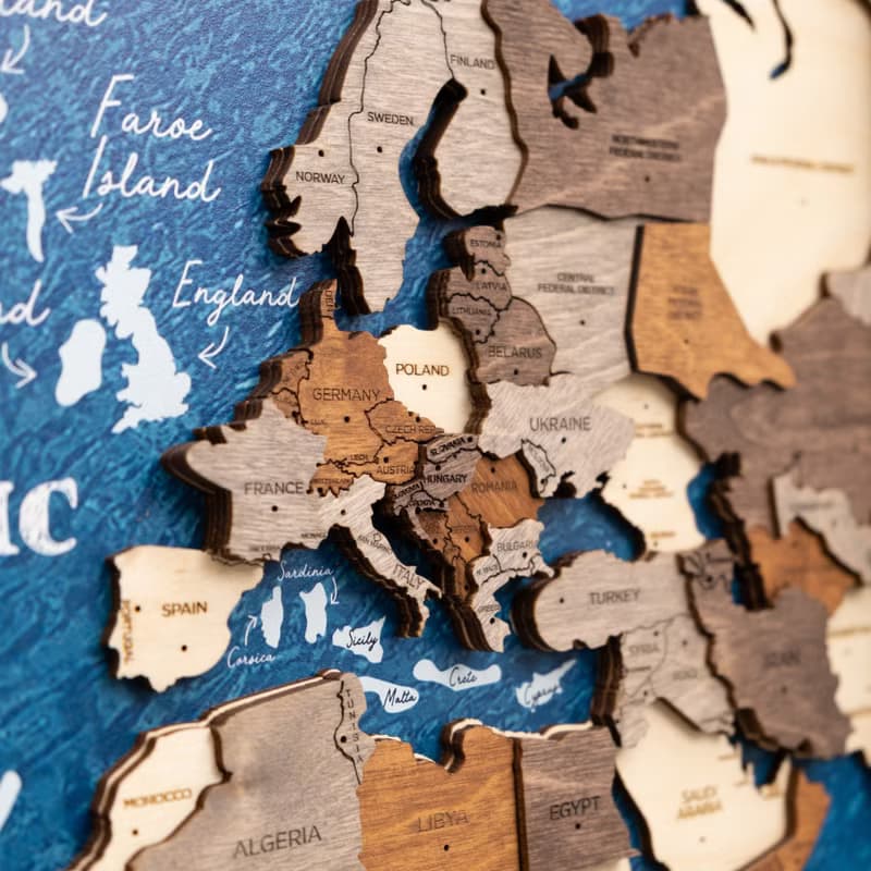 3D Wooden Map, World Map, 5th Anniversary Gift, Framed Wall Art, Christmas Gift