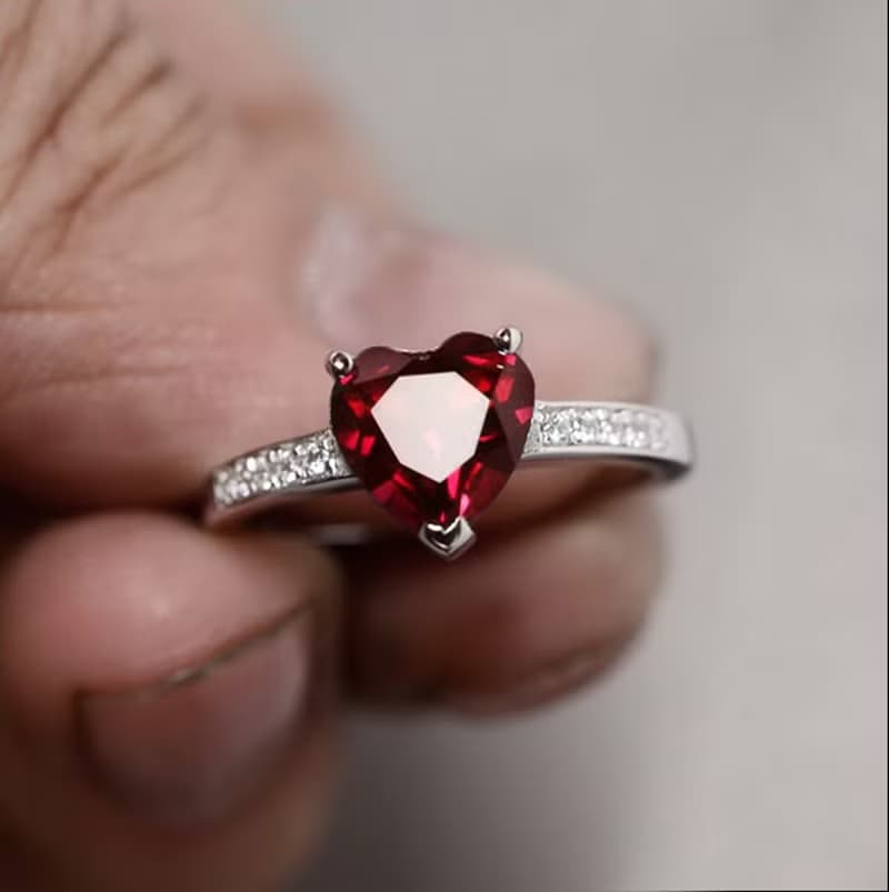 Heart Natural ruby ring silver sterling size 7.0 free resize