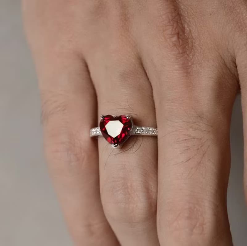 Heart Natural ruby ring silver sterling size 7.0 free resize