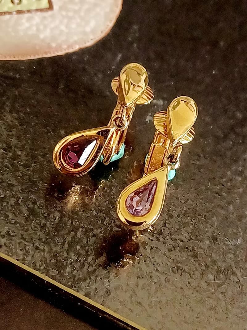 vintage jewelry  AVON  古董生日石系列 紫水晶 夾式耳環