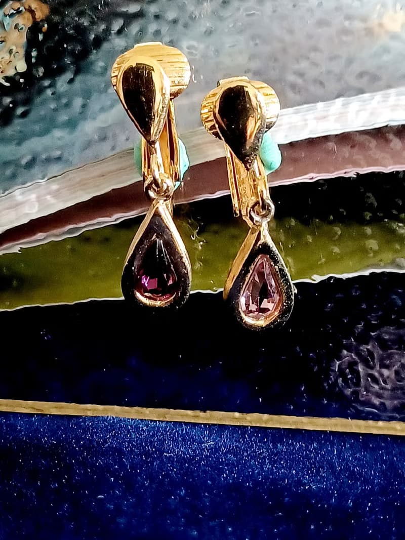 vintage jewelry  AVON  古董生日石系列 紫水晶 夾式耳環