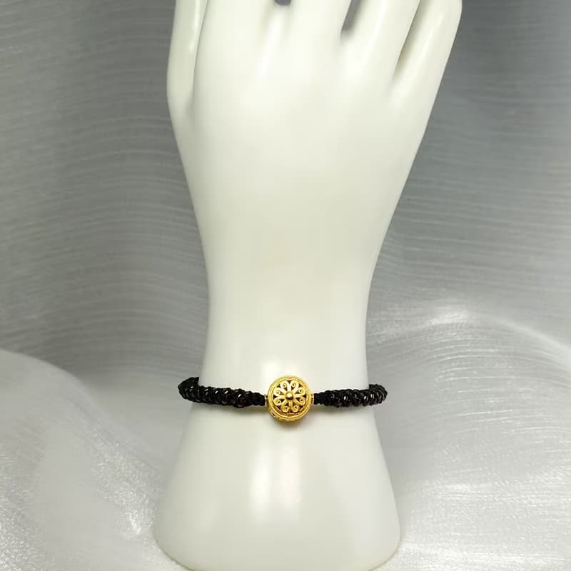 手鍊 掐絲圓形鍍金配件 琉璃珠 黃玉髓珠 蠟線 編織 手環