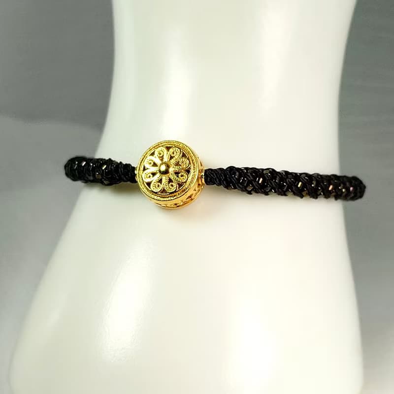 手鍊 掐絲圓形鍍金配件 琉璃珠 黃玉髓珠 蠟線 編織 手環