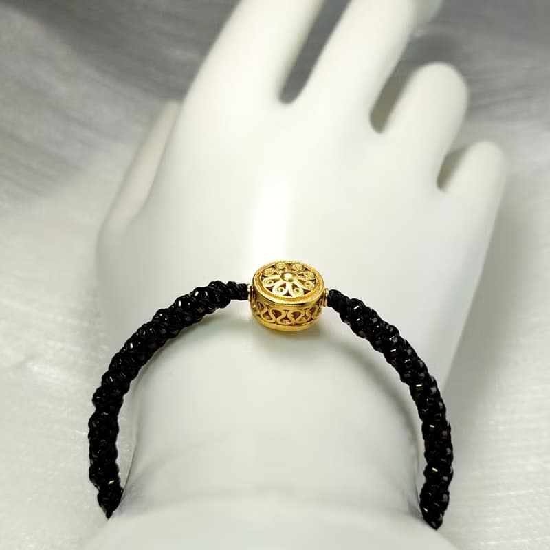 手鍊 掐絲圓形鍍金配件 琉璃珠 黃玉髓珠 蠟線 編織 手環