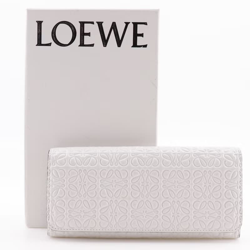 【日本直送】ロエベ LOEWE リピートアナグラム 長財布 レザー 白 ユニセックス【中古】