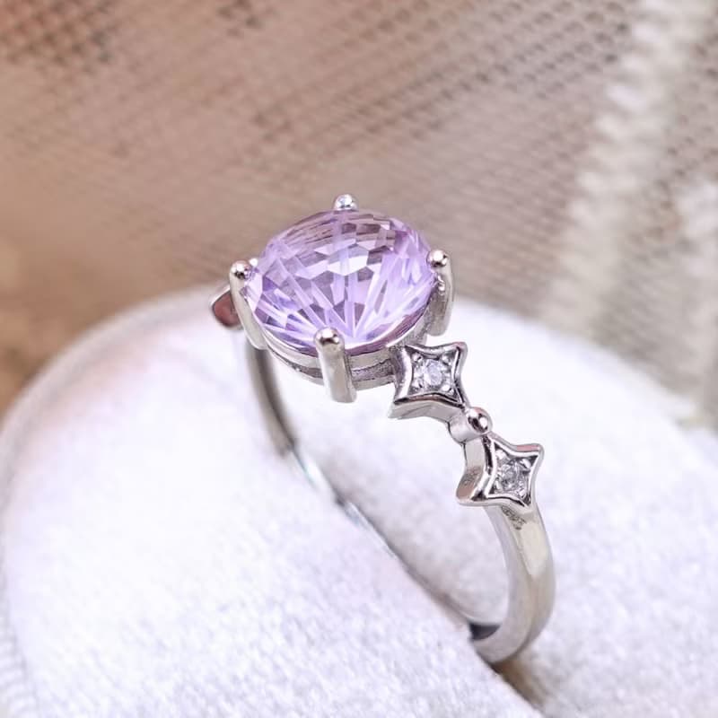 精緻花式切割 天然紫水晶 絲絨淡紫 優雅風格 開運水晶 純銀戒