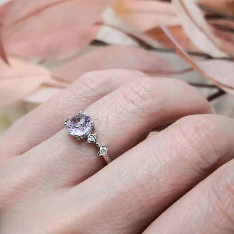 精緻花式切割 天然紫水晶 絲絨淡紫 優雅風格 開運水晶 純銀戒