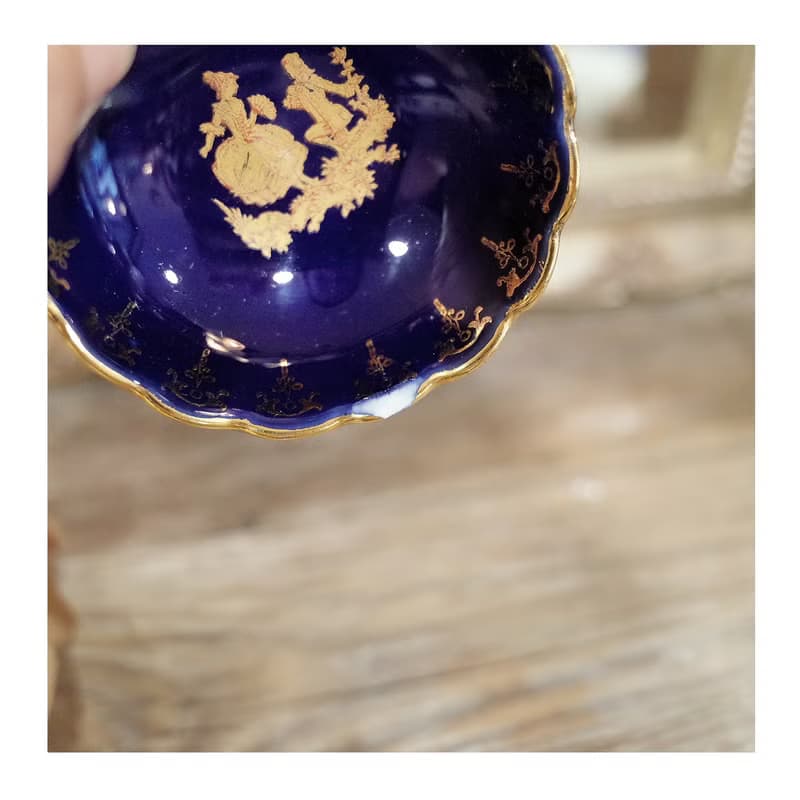 法國老件.瑕疵特價Limoges France鈷藍色金邊小瓷盤.小皿.瓷器