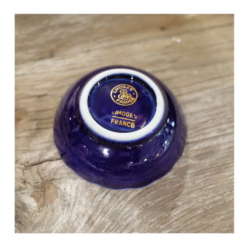 法國老件.瑕疵特價Limoges France鈷藍色金邊小瓷盤.小皿.瓷器