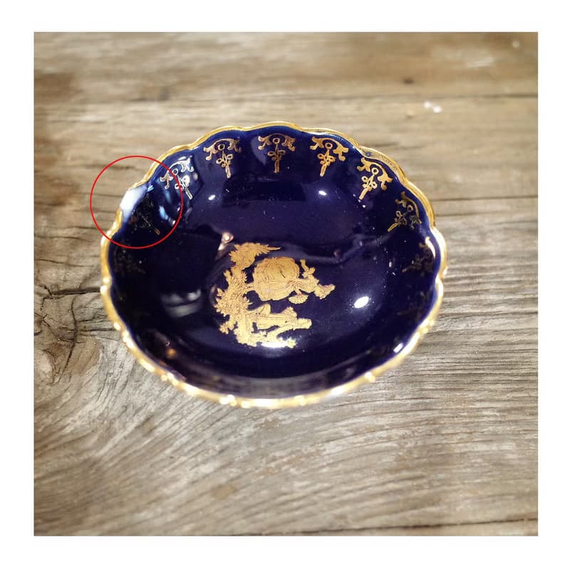 法國老件.瑕疵特價Limoges France鈷藍色金邊小瓷盤.小皿.瓷器