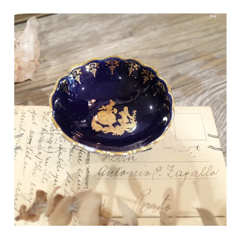 法國老件.瑕疵特價Limoges France鈷藍色金邊小瓷盤.小皿.瓷器