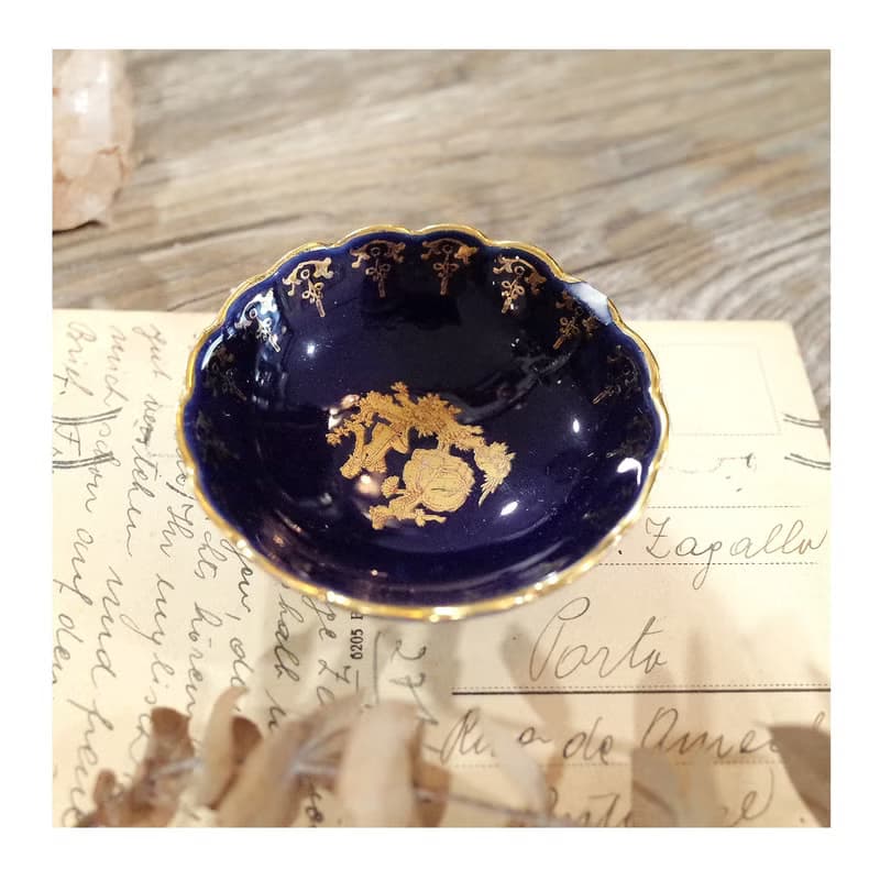 法國老件.瑕疵特價Limoges France鈷藍色金邊小瓷盤.小皿.瓷器