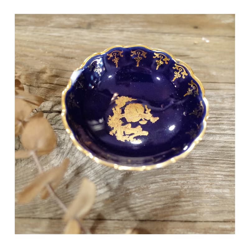法國老件.瑕疵特價Limoges France鈷藍色金邊小瓷盤.小皿.瓷器