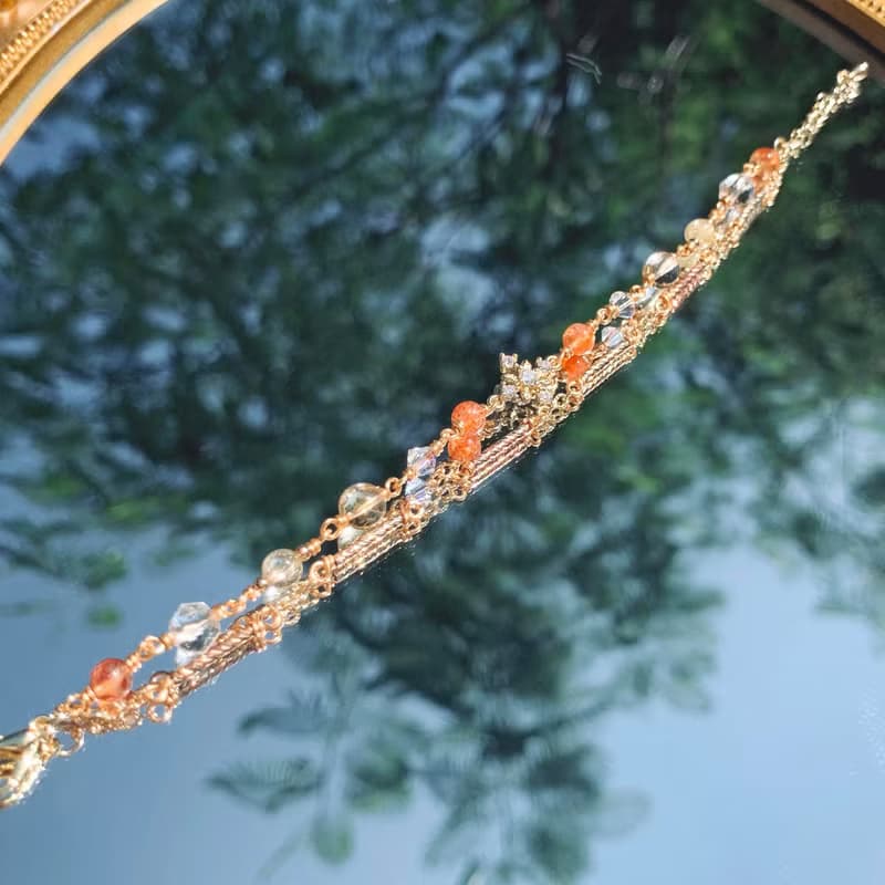 金太陽石 金髮晶 黃水晶 白水晶 14K包金 天然水晶 雙層鍊手鍊