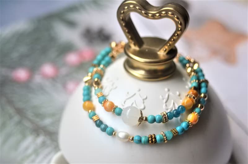 茉莉公主 -  松石、貝珠、磷灰石、淡水珍珠、天河石母乳飾品手鍊