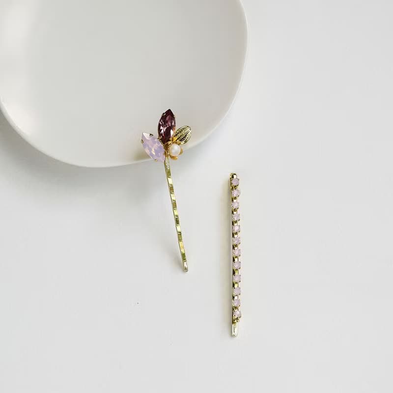 【春夏新品】紫水晶黃銅葉手工髮夾套組