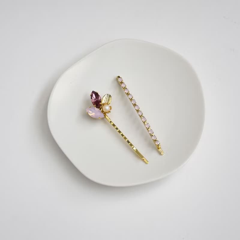 【春夏新品】紫水晶黃銅葉手工髮夾套組