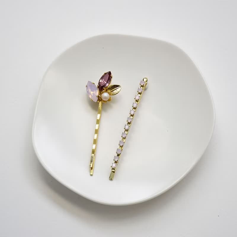 【春夏新品】紫水晶黃銅葉手工髮夾套組