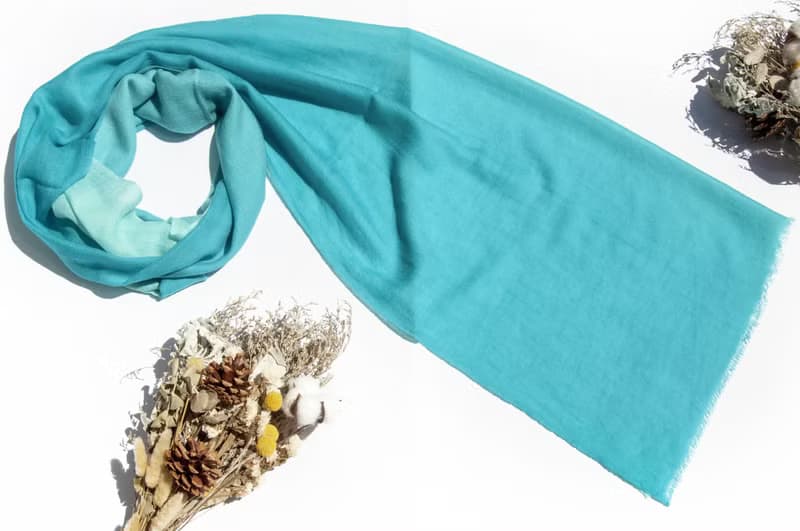 喀什米爾Cashmere/羊絨圍巾/純羊毛圍巾披巾/戒指絨披肩-藍色漸層