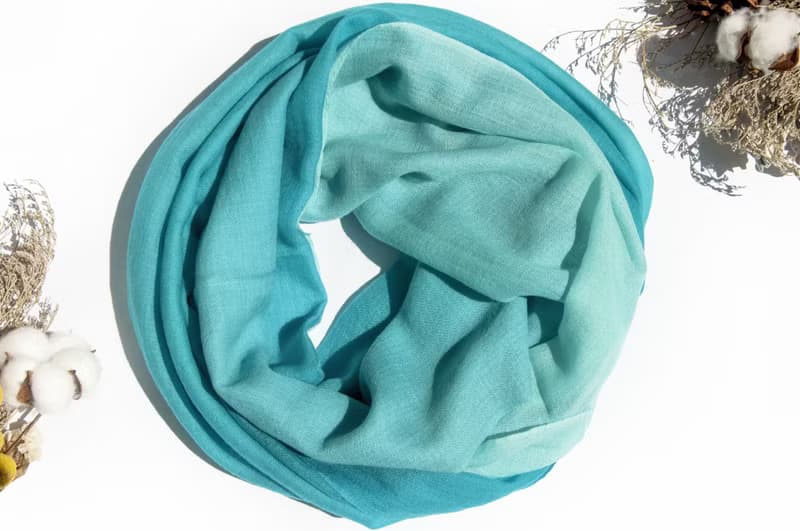 喀什米爾Cashmere/羊絨圍巾/純羊毛圍巾披巾/戒指絨披肩-藍色漸層
