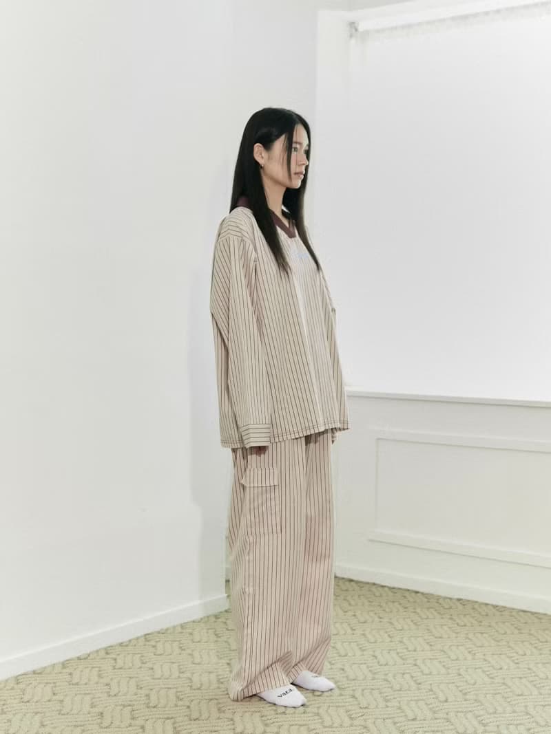 UNISEX CARGO STRIPE PAJAMA SET (PINK)