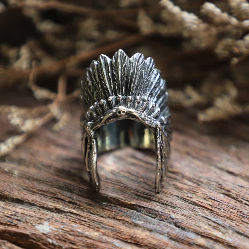 印第安人头饰戒指男士纯银