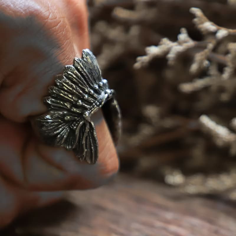 印第安人头饰戒指男士纯银