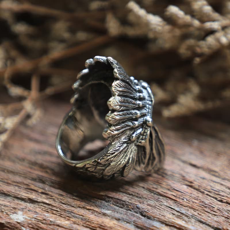 印第安人头饰戒指男士纯银