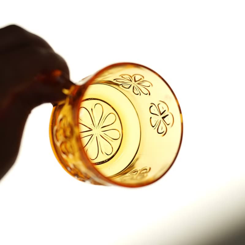 法國復古 Vereco 琥珀色 花朵圖案 玻璃杯碟 / 咖啡杯