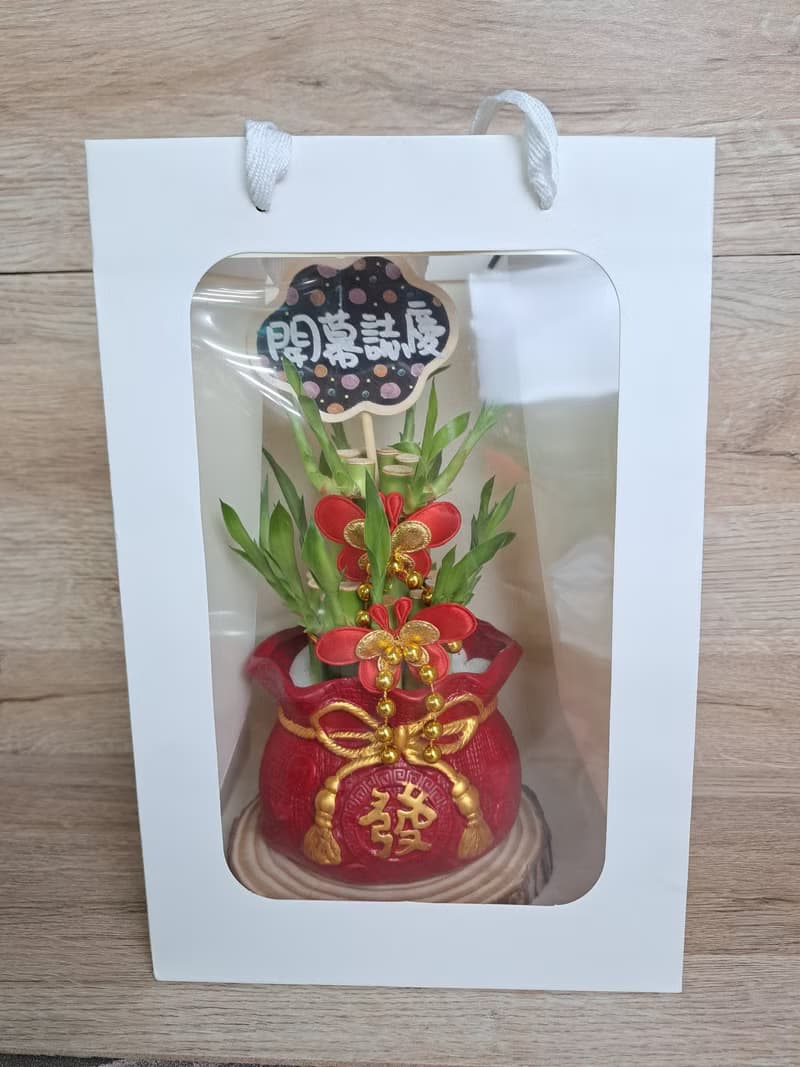 喜氣紅福袋 開運竹 萬年青 開幕送禮 入厝 喬遷 升遷 組合禮盆