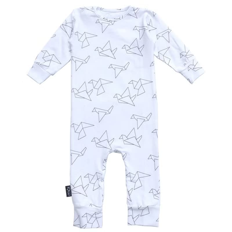 Moi Kids 冰島有機棉童裝包屁衣 0M至2歲白色紙鶴