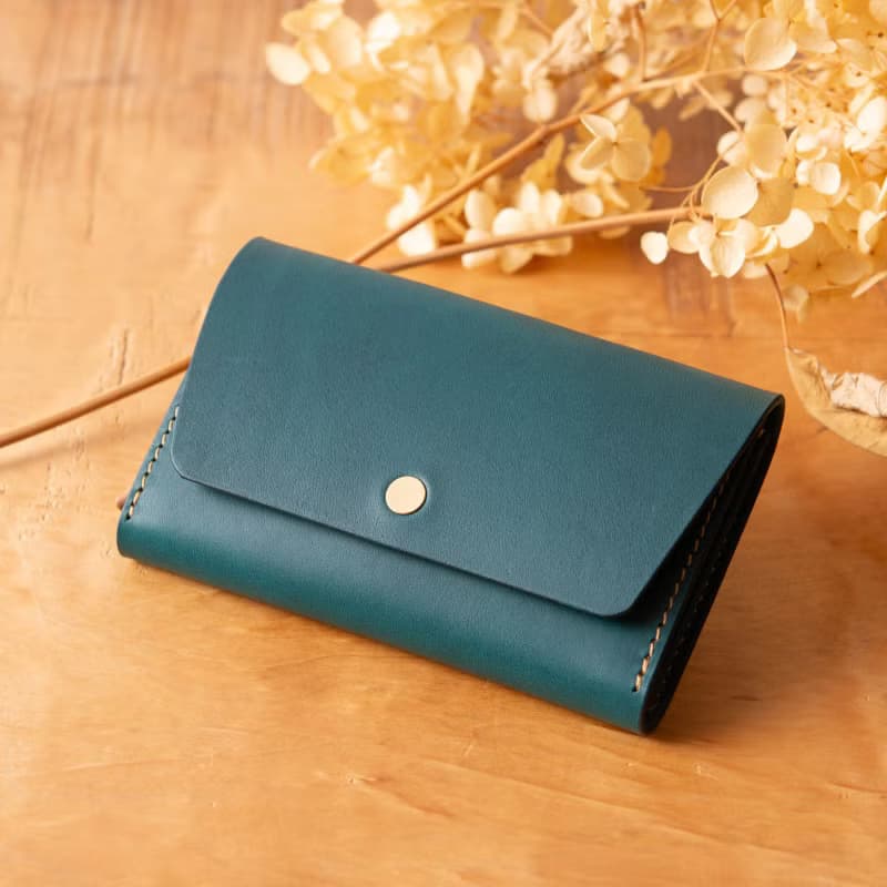 シンプルなマチつきカードケース 名刺入れ　Patan-card マチつき #PeacockBlue【入学祝】【就職祝】【カスタム可能なギフト】
