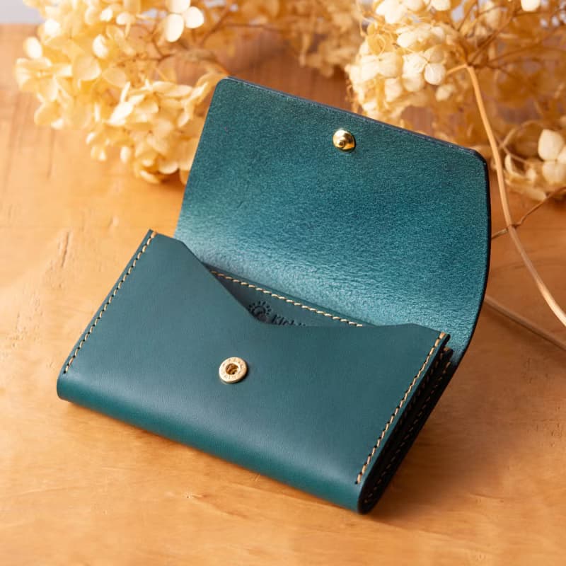 シンプルなマチつきカードケース 名刺入れ　Patan-card マチつき #PeacockBlue【入学祝】【就職祝】【カスタム可能なギフト】
