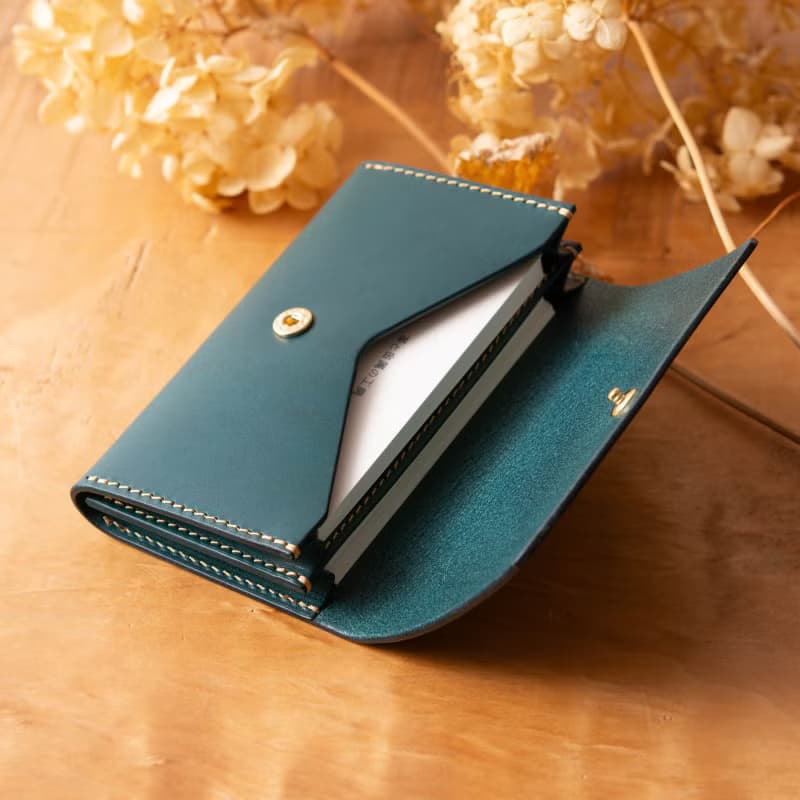 シンプルなマチつきカードケース 名刺入れ　Patan-card マチつき #PeacockBlue【入学祝】【就職祝】【カスタム可能なギフト】