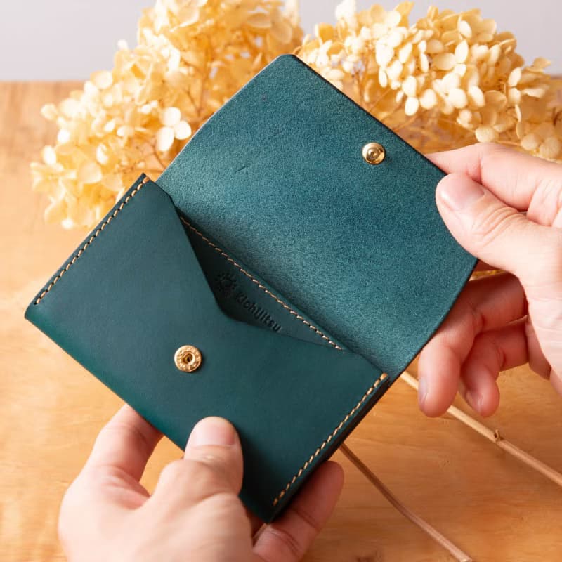 シンプルなマチつきカードケース 名刺入れ　Patan-card マチつき #PeacockBlue【入学祝】【就職祝】【カスタム可能なギフト】