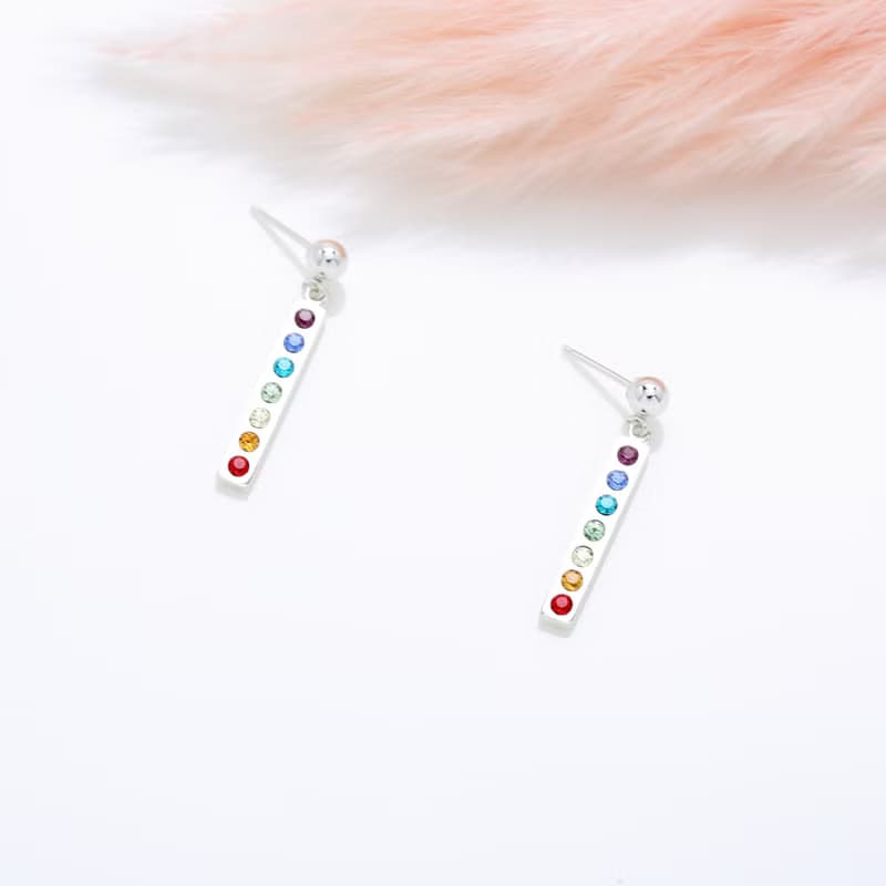 【Angel & Me】彩虹 能量 七脈輪 s925 純銀 彩鑽 耳環 耳夾 禮物