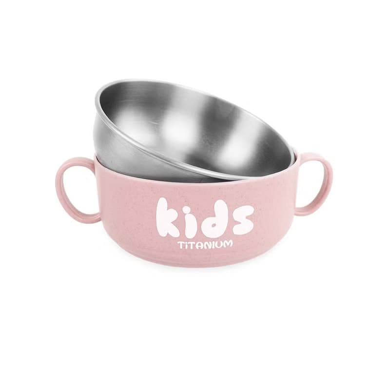 【純鈦微瑕商品】學習雙層組合碗(大) 350ml-粉