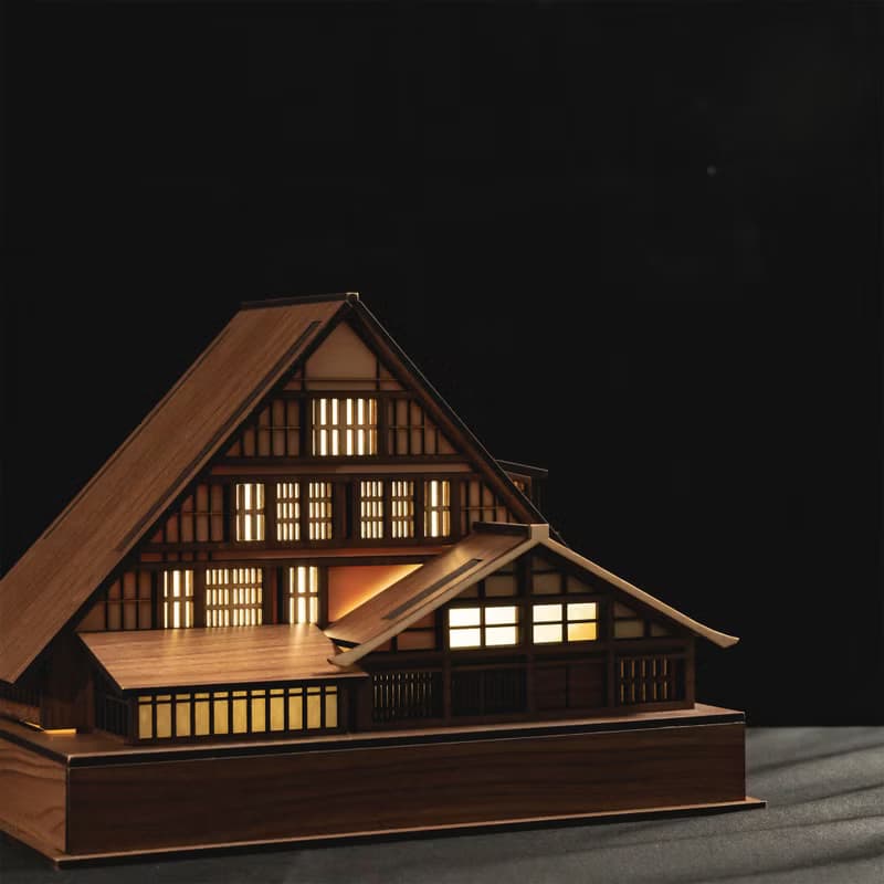 【木屋小夜燈-和田家】床頭燈/桌面擺件/合掌村/原創設計/USB/LED
