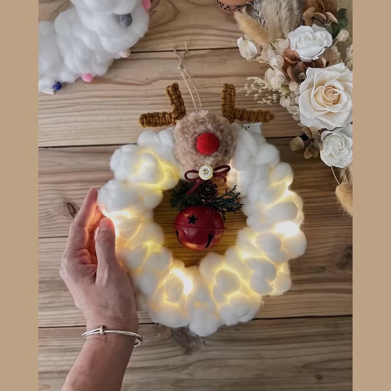 鈴鐺麋鹿澎澎花圈/聖誕花圈/交換禮物/應景商品/療癒