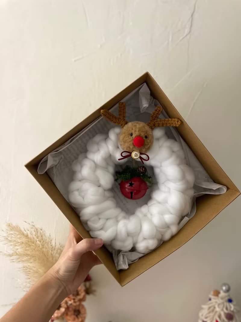 鈴鐺麋鹿澎澎花圈/聖誕花圈/交換禮物/應景商品/療癒
